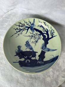 Vintage Blue and White Celadon Bird Plate