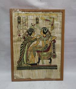 Hand Painted Egyptian Papyrus, Temple Walls Framed