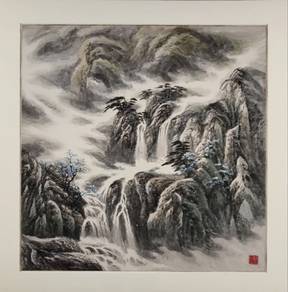 Chinese Ink Painting - Misty Cascades