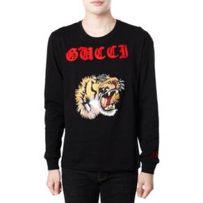 Black Long-Sleeve Tiger Embroidered Shirt With Red