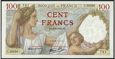 France 100 francs (1942) - Pick P94 AU
