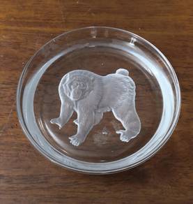 Hoya Crystal trinket dish with Japanese macaque