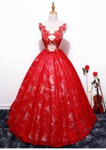 Red puffy ball wedding bridal prom dress RB0410
