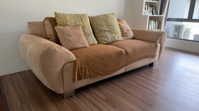 Beige 3 Seater Sofa with Modern Metal Legs