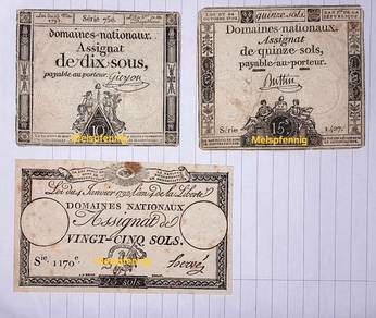 1792/1793 France 10,15,25 sols Assignats Banknotes