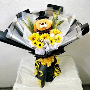 Artificial Flower & Convo Bear Hand Bouquet 