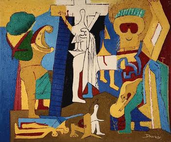 Abstrac Religious Oil Painting – Crucifixion Theme