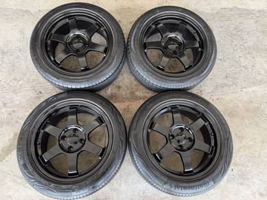Rim te37 gloss black 16 inch alza myvi vios city