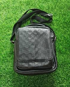 Black leather crossbody sling bag 