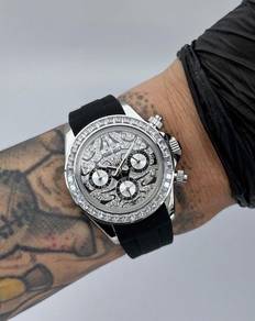 Custom Seiko Mod 39.5mm Silver Diamond Tiger Dayto