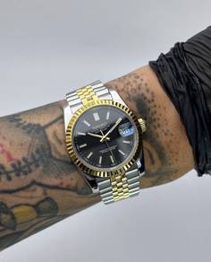 Custom Seiko Mod 36mm 2-Tone Black Datejust on Dou