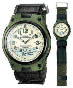 Watch-Casio Leather Telememo AW80V Green -ORIGINAL