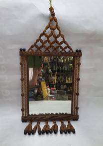 Vintage Beaded Mirror-Mid Century Wooden Boho-70s
