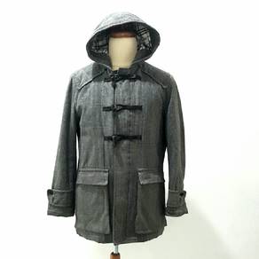 Burberry Checked Grey Wool Trench Coat