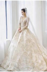 Gold long sleeve wedding bridal dress gown RB1329