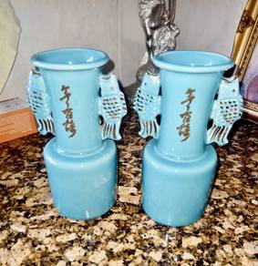 Blue Glazed Stunning Oriental Vases.