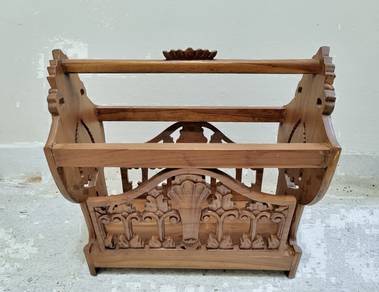 Vintage Solid Wood Carved Magazine Rack