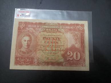 Malaya BOC of currency 20 cents KGVI 1941   - A