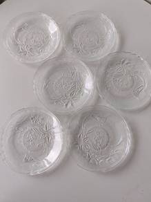 Set of 6 Clear Glass Saucers / Dessert Plates