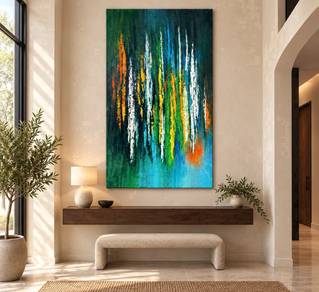 Emerald Rain – Large Textured Abstract Canvas Wall