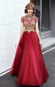 Red gold wedding prom evening dress gown RBP1105