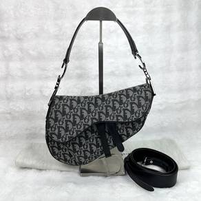 Dior Black Grey oblique canvas saddle bag SHW