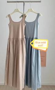 Knitted sleeveless long dress- Apricot
