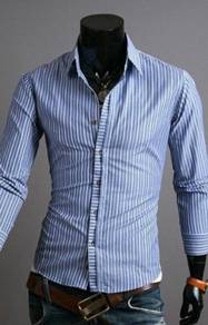 0553 Light Blue Vertical Stripe Long Sleeved Shirt