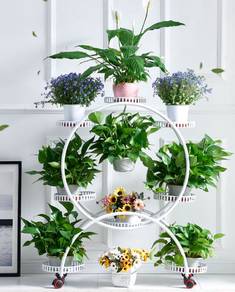 With WHEEL RODA Flower Rack Shelf pasu bunga rak