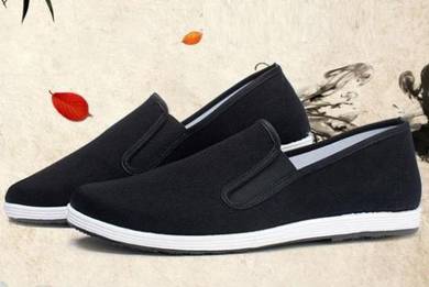 S0268 Simple Black Canvas Slip On Men Kasut Shoes
