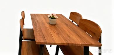Set Meja Makan Muji Moden + 4 Kerusi Kayu