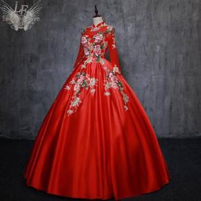 Red long sleeve prom wedding gown RBMWD0280