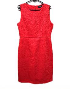 Voir Classic Red Floral Embossed Textured Dress