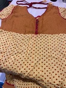 Yellow Orange Polka Dots Kurti Gown Dress