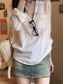 French Style White Long Sleeve Thin Shirt 