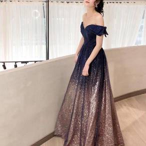 Blue gold ombre glitter wedding prom gown RBP1087