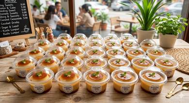 Pudding caramel mini dengan sandwich