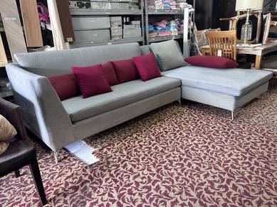 light grey L-shaped fabric sectional sofa