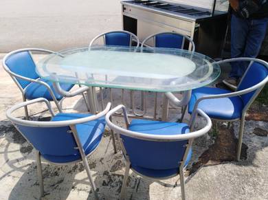Oval Shape Steel Leg Table wt 6 Chair TZ605