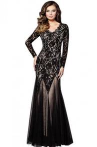 Black lace prom wedding bridal dinner maxi dress