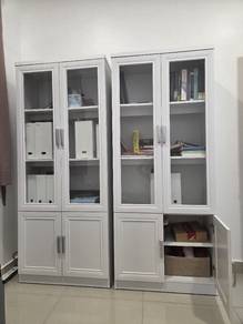 2 Modern White Bookshelves with Glass Doors 