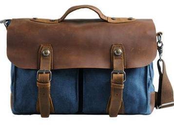 Blue Retro Briefcase Laptop Porter Sling Bag