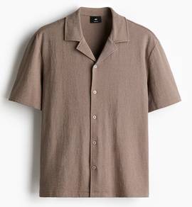 H&M REGULAR FIT JERSEY RESORT SHIRT - Dark beige