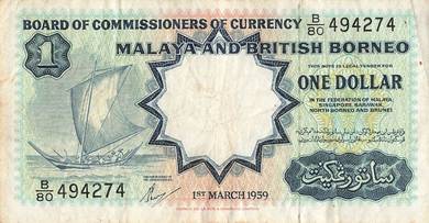 Malaya British Borneo 1 dollar 1959 Prefix B80