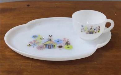 Cawan piring vintage Federal glass tea set 4