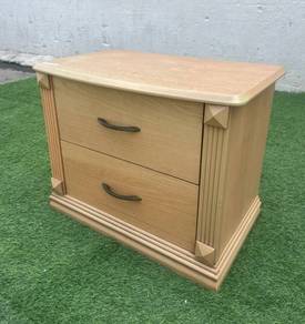 YF09P Meja Tepi Katil Bed Side Table 2 Drawers Oak