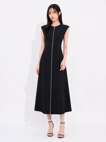 Zara Black Full Zip Dark Minimalist Maxi Dress