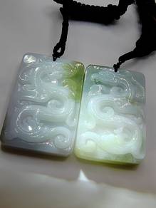 Ice White/Green Burma Jadeite Jade Pendant Set