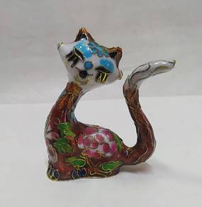 Vintage Oriental Old Cloisonne - Miniature Cat Fig