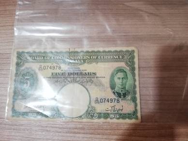 Vintage $5 Dollar Banknote King George VI For Sale